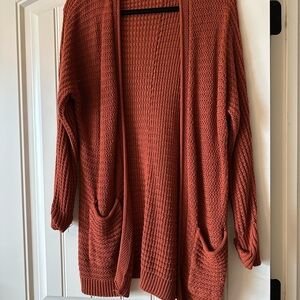 Rust Open-Front Women’s Cardigan Sweater